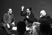 Chaya Czernowin zwischen dem Stuttgarter Operndramaturgen Patrick Hahn (li.) und Bernhard Lang. Foto: Susanne Reichardt