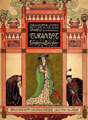 Ferruccio Busoni, Titelbild zur Orchestersuite „Turandot“ 1906,
Entwurf von Emil Orlik für den Verlag Breitkopf und Härtel