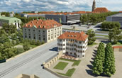 Simulation des wiederaufgebauten Narrenhäusls in der Mitte und den städtischen Grünflächen rechts daneben als eventueller Standort der Wagner-Akademie, Foto: Visualisierung GHND e.V. Arte 4D Simulation des wiederaufgebauten Narrenhäusls in der Mitte und den städtischen Grünflächen rechts daneben als eventueller Standort der Wagner-Akademie, Foto: Visualisierung GHND e.V. Arte 4D