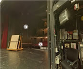 Theater Osnabrück, Screenshot beim Sanierungsrundgang mit Blick vom Inspizientenpult (Baujahr 1987) auf Bühne und Zuschauerraum